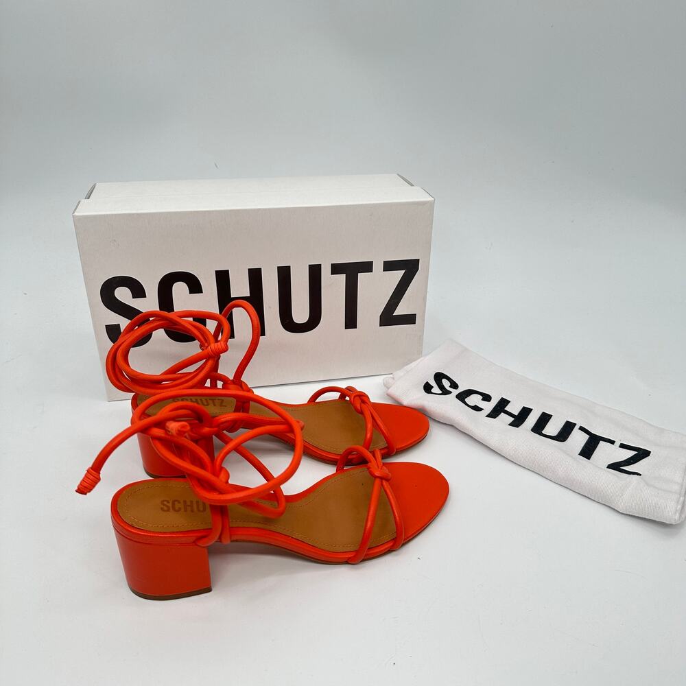 SCHUTZ Evereve New in Box Binky Mid Strappy Heel Sandal in Orange // 7.5 - Picture 4 of 13
